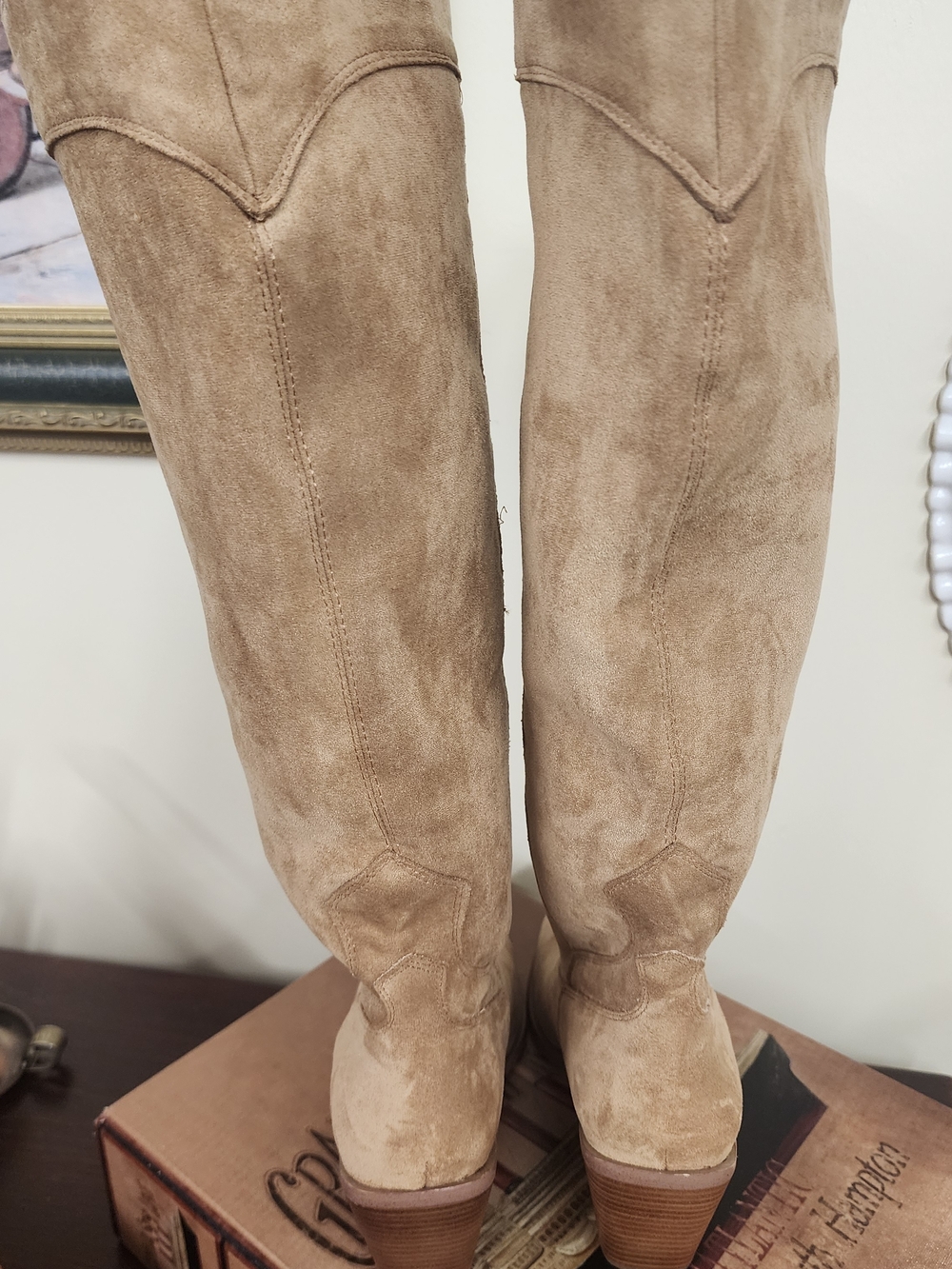 Oasis Society Suede Boots in Tan — Classic Western-Style Heel - Picture 3 of 5